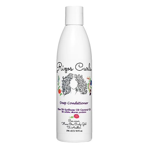 Rizos Curls Deep Conditioner, Strengthens & Moisturizes Hair while Controlling Frizz, Add Softness and Manageability with Coconut Oil, Sunflower Oil & Shea Butter, 10 oz