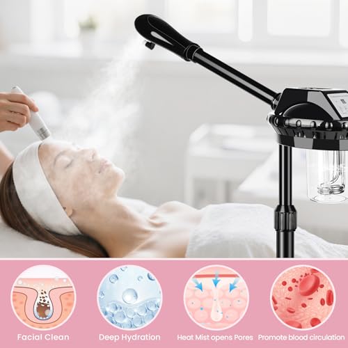 Professional Facial Steamer on Wheels with 30-Minute Timer