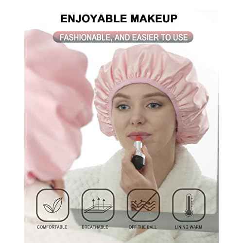 YIZIJIZI Terry Lined Shower Cap,Triple Layer Large Cap for Women,Shower Cap Reusable Waterproof,Long Thick Hair(Pink)