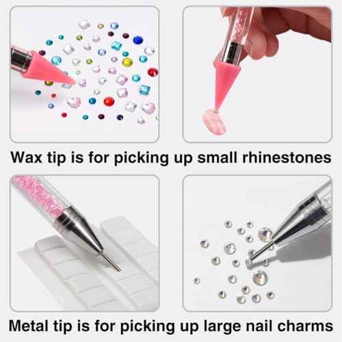 2 Pack Rhinestone Picker Tool Dotting Pen with 4 Wax Tips and Tray, Wax Pencil for Rhinestones, Gem Picker Pen Diamond Jewel Applicator, Rhinestone Tools for Bedazzling DIY Nail Art