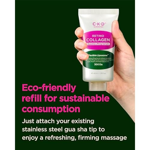 CKD Retino Collagen Gua Sha Face Serum [Refill] - Lifting Serum for Firming, Tightening, Anti-Aging, and Hydrating. Stainless Steel Roller. Korean Skin Care. 1.35 fl oz