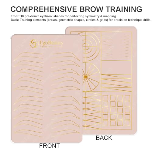 Silicone Eyebrow Practice Skin Double Sides Permanent Makeup Microblading Practice Fake Skins for Tattoo Beginners and Artists (2pcs Pink Pad with Golden Outline)