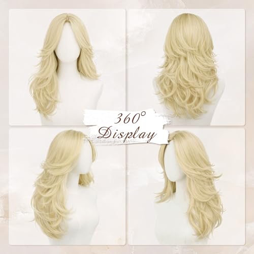 Light Blonde Layered Wig with Curtain Bangs - 22 Inch