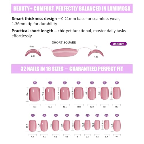 LAMIMOSA 32Pcs Short Square Press On Nails Ash Gray