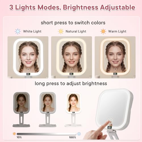 10X Magnifying Travel Makeup Mirror with Lights, Rechargeable