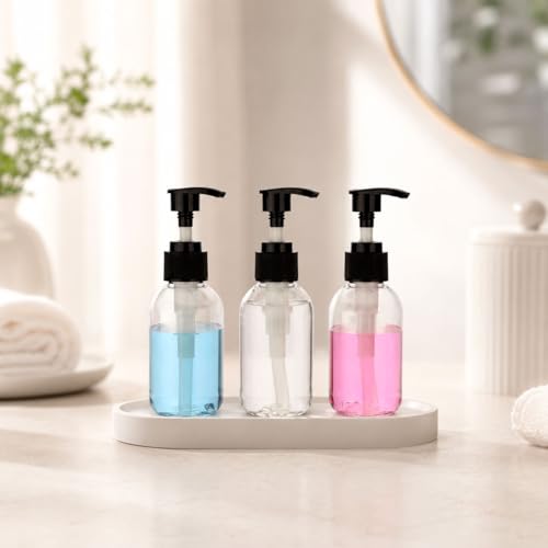 3 Pack Refillable 3.4oz (100ml) Clear Pump Lotion Bottles - Leakproof Dispensers for Home & Travel