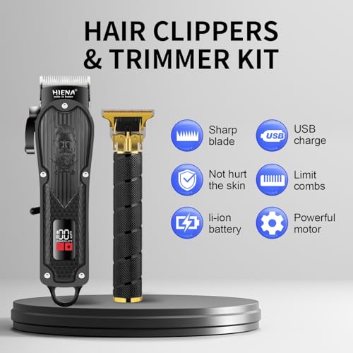 HIENA PRO Cordless Hair Clippers Set for Men with LED Display