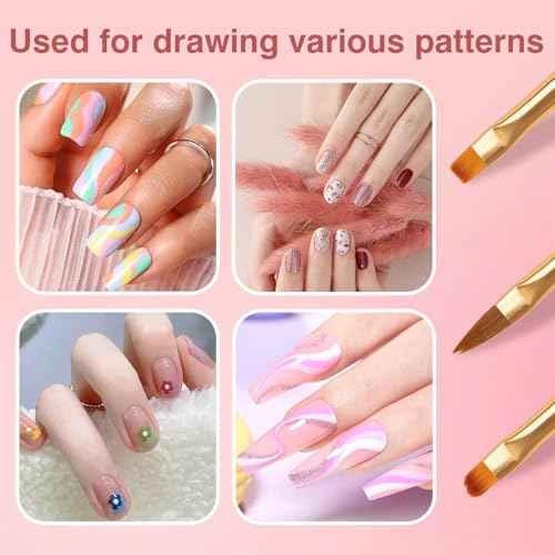 Nail Art Brushes 3PCS Nail Brush Set with Gel Polish Pens and Liner Brush for Home and Professional Salon Use