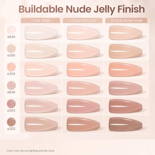 Beetles Nude Gel Nail Polish Set - 6 Colors Sheer Neutral Jelly UV Gel Kit