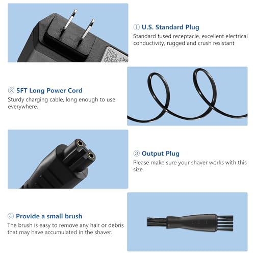 5V for Remington Charger, Replacement Charger for Remington HC5870 HC4250 PF7500 PF7600 PG6250 PG6255 PG6170 PG6171 XR7000 XF8550 XF8700 Electric Razor Power Cord with Cleaning Brush
