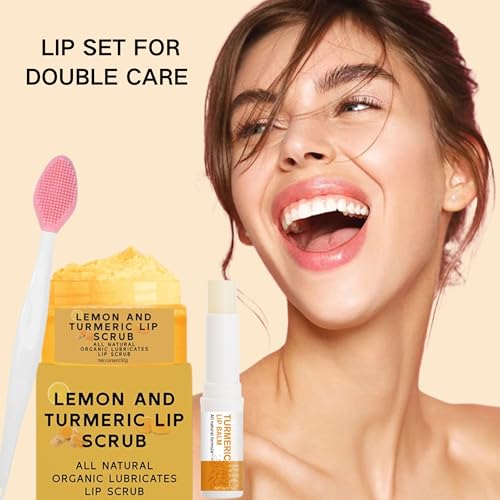 Turmeric Lemon Lip Scrub & Balm Set with Brush - Natural Exfoliator
