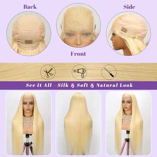 613 4x4 Bob Lace Front Wig Human Hair 200 Density 14 Inch Straight Bob Blonde Wig Human Hair 4x4 200 Density HD Lace Front Closure Wigs Human Hair Blonde Pre Plucked for Women