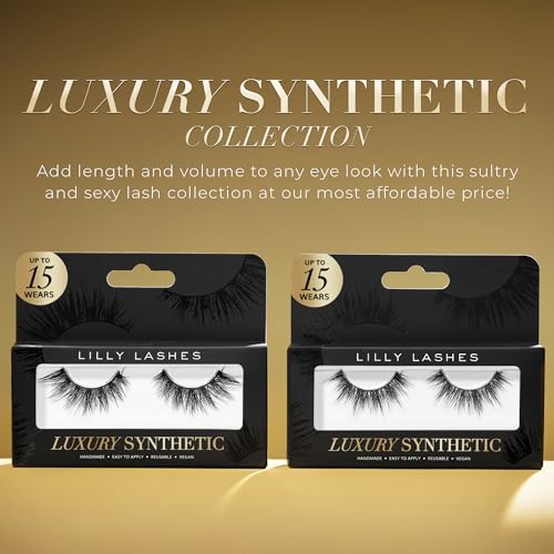 Lilly Lashes Luxury Synthetic DRAMA False Eyelashes - Full Length Lash Extension 17mm - Ultra Dramatic Look & Volume - Round Shape - Reusable Fake Lashes 15x - Lash Glue not Included (Flashy)