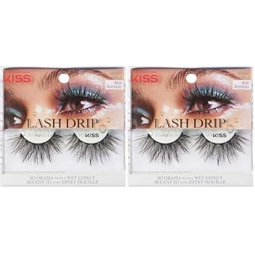 KISS Lash Drip False Eyelashes, Spiky X Boosted Volume, Unique Wet Look Hydrated Effect, Multi-Length Rewearable Fake Eyelashes, Wispy Crisscross Lash Pattern, Style ¡®Icy¡¯, 1 Pair (Pack of 2)