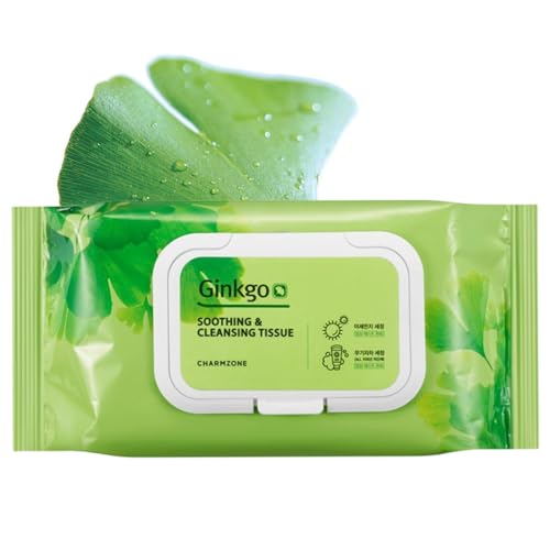 CHARMZONE Ginkgo Soothing & Cleansing Tissue ? Facial Wipes for Gentle Makeup Removal and Refreshing Cleanse, 70 Sheets (353g), Korean Skincare