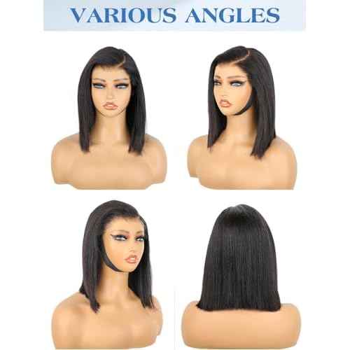 10 Inch Bob Straight Side Part 7x5 Wear and Go Glueless Wigs Human Hair Pre Cut Pre Plucked Bleached HD Lace Front Bob Wig Human Hair 180% Density Short Straight Wigs for Black Women