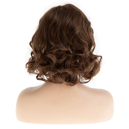Short Brown Wavy Wig | Heat Resistant Synthetic Bob Curly