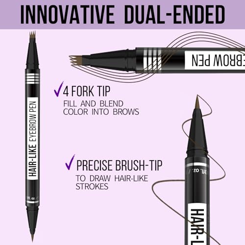 Microblading Eyebrow Pen - 2-in-1 Dual-Tip Waterproof Brow Pencil, Light Brown