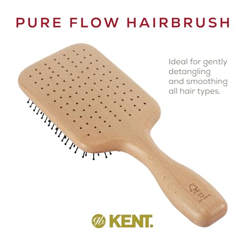 Kent LPF2 Large Cushion Paddle Hair Brush, Vented Taming Fine Pins Detangle Brush for Long Thick and Curly Hair, Scalp Massager and Growth Stimulator Wet or Dry Hair Detangling. Made in England