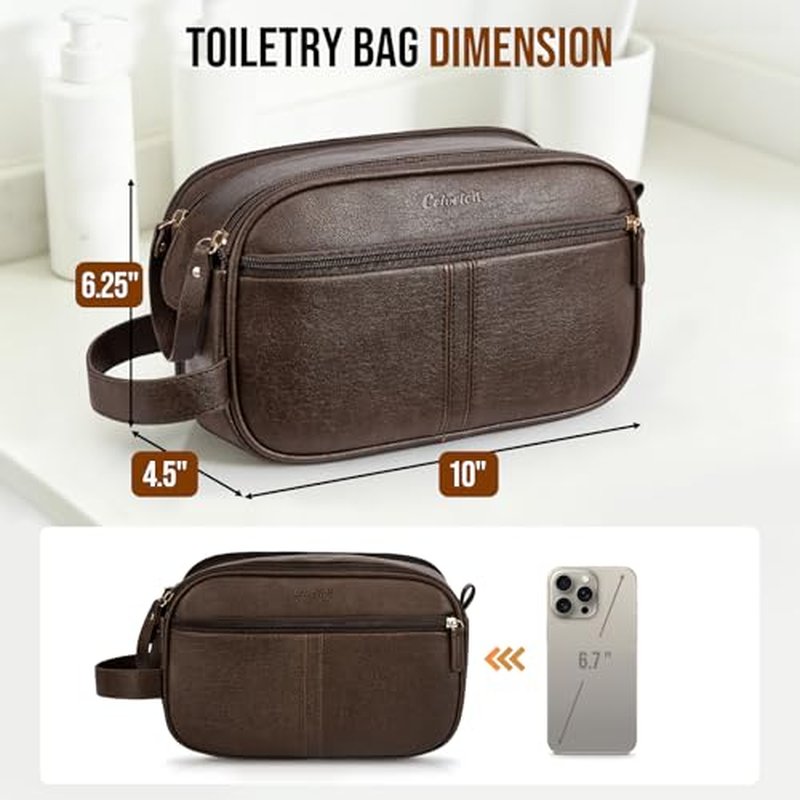 PU Leather Toiletry Bag for Men, Water-Resistant Travel Organizer
