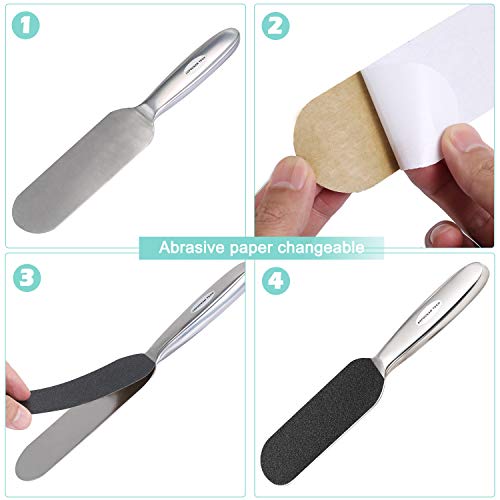 Stainless Steel Pedicure Foot File & Callus Remover with 12 Refill Pads