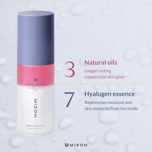 MIZON Hyalugen Double Layer Mist with Hyaluronic Acid and Marine CollagenYouthful Skin Spray Instant Glow Moisturizing Korean Skincare (3.38 oz)