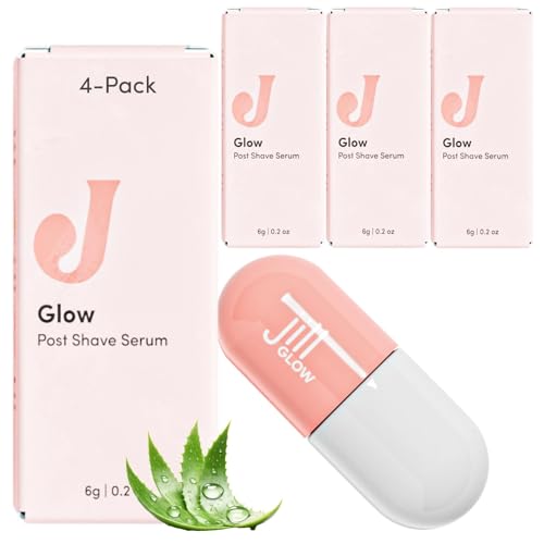 JILL Glow After Shave Cream for Face ? Post Shave Dermaplane Moisturizer with Jojoba Oil, Aloe Vera, Hyaluronic Acid & Niacinamide ? Redness & Irritation Relief ? 4 Pack, 0.2oz Each