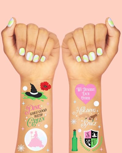 Pink & Green Witch Temporary Tattoos - 50 Iridescent Pieces