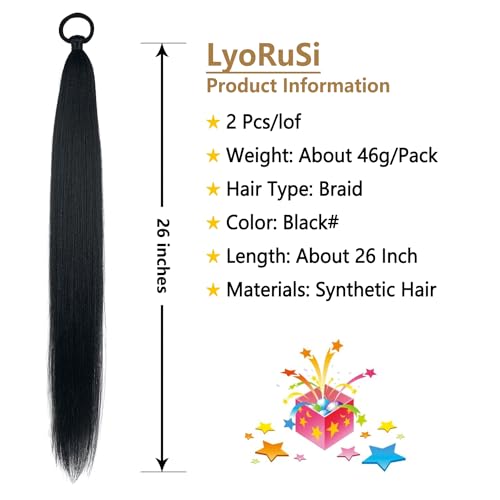 LyoRuSi Black Ponytail Extension 26 Inch 2 Pack