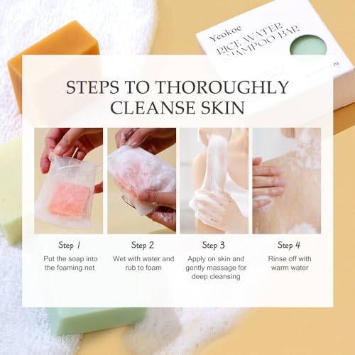 Turmeric Soap Bar and Rice Water Shampoo Conditioner Bar Set,Kojic acid for Body,Face and Hair,Deep Cleansing,Travel Toiletries,Spa Gifts For Women
