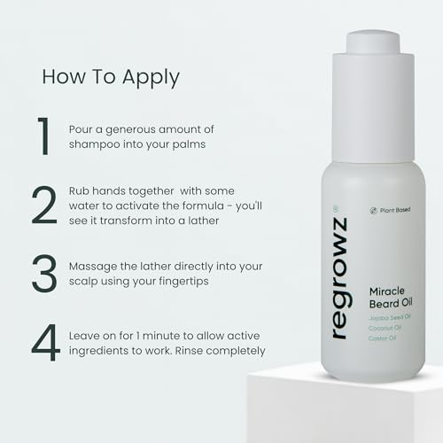 Regrowz Beard Growth Oil for Men 1 Fl Oz ? Natural Beard Moisturiser with Coconut and Jojoba Oil ? Soften, Nourish & Hydrate Dry, Itchy Beard ? Promote Thicker & Fuller Beard