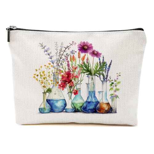 Science Teacher Gifts Floral Makeup Bag Chemistry Gifts Cosmetic Bag for Christmas Thanksgiving Birthday Appreciation Friendship Gifts Science Gifts for Women Friend Sister Coworker Toiletry Bag