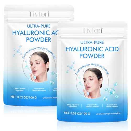 Hyaluronic Acid Serum Powder for Skin,Low and High Molecular Weight,Cosmetics Grade Skin Hydration and Moisture Support Supplements - Vegan, Water Soluble 200 Grams