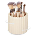 Rotating Makeup Brush Holder Organizer - 7 Slots, Beige