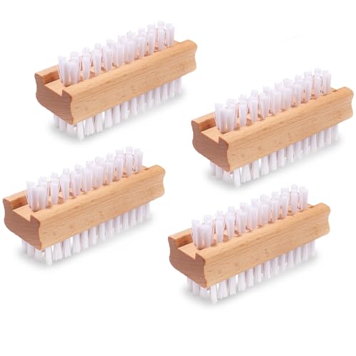 4-Piece Wooden Nail Brush Set with Stiff Bristles for Cleaning