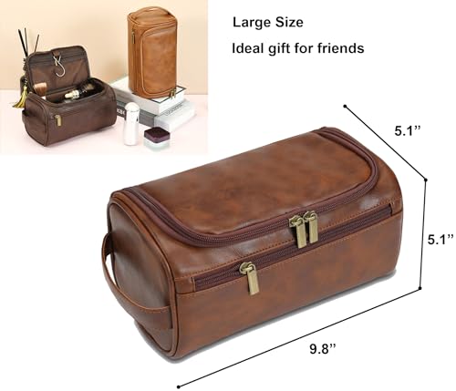 RC ROCKCOW Red-Brown Water-Resistant Men’s Toiletry Bag with Hanging Hook, 9.8"