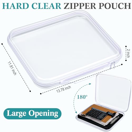 Sanwuta 4 Pcs Clear Hard Zipper Case with Handle Office Storage Cases Hard Plastic Pouches Transparent Bins for Crafts, Snacks, Cosmetics, Puzzles(13.8 x 11.8 x 2 Inches,White)