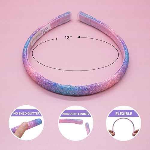 FROG SAC 6 Headbands for Girls - Thin Head Bands for Kids, Toddler Hair Band Accessories, Glitter Mermaid Floral Hairbands, Easter Basket Stocking Stuffers (Pink,Purple,Rainbow,Gold,Black,White)