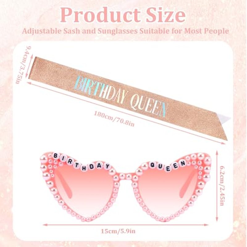 Birthday Queen Sash with Glasses - Rose Gold & Pink