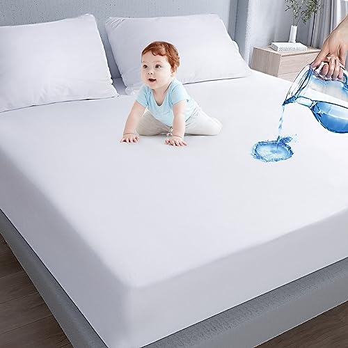 Waterproof Mattress Protector Twin Size,Mattress Cover Protector, Smooth Top Mattress Protector for Kids, Breathable Skin Friendly and Noiseless Fitted Sheet,Twin Size,Polyester