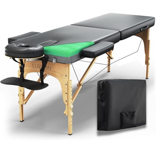 Black Portable Foldable Massage Table with Carrying Case, Adjustable Height, 72"