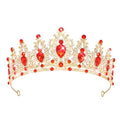 Queen Rhinestone Crown for Women - Gold & Red Bridal Tiara