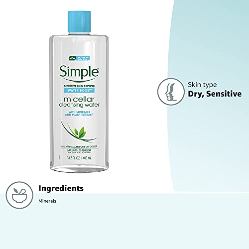 Simple Water Boost Micellar Cleansing Water for Sensitive Skin, 13.5 Fl Oz ,2 count (pack of 1)