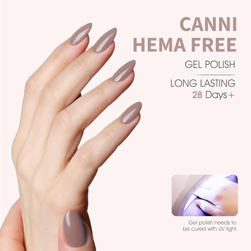CANNI 9014 Light Brown Nude Grey Gel Nail Polish, High-Gloss Soak-Off UV/LED