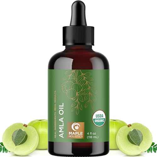 Organic Amla Oil for Hair - 100% Pure Amla Hair Oil for Volume Shine & Hydration - Cold-Pressed Extra Virgin Unrefined Non-GMO & USDA Organic for Nourishing Moisturizing Scalp Care (4 Fl Oz)