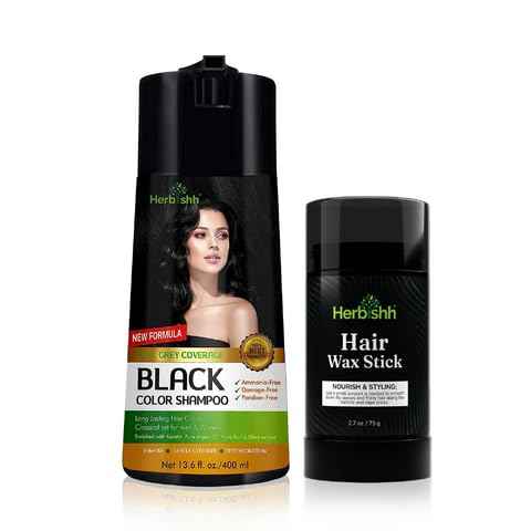Herbishh Hair Color Shampoo (Black) - 400 mL + Hair Wax Stick