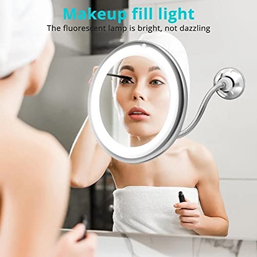 LED Makeup Mirror with 10X Magnification & Suction Cup - White