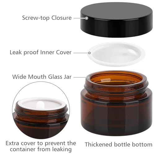 Accmor 10 Pcs Amber Glass Jars with Lids & Spatulas - Leak-Proof Travel Containers for Creams & Lotions