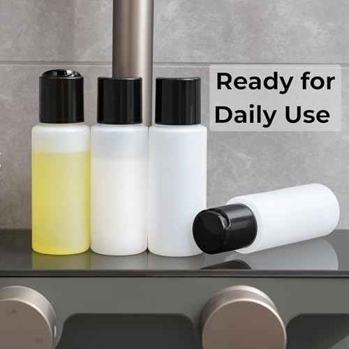 4 Pack 2oz Travel Bottles ? TSA Approved HDPE Translucent Squeeze Bottles with Black Disc Tops & 4 Extra Screw Caps, Leak Proof, Durable, BPA Free, FDA Compliant