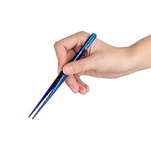 Restaurantware Perfect Point 6.3 Inch Food Tweezers 1 Straight Kitchen Tweezers - Fine Point Serrated Tips For Precision Blue Stainless Steel Cooking Tweezers For Seafood Plating Or Decorating